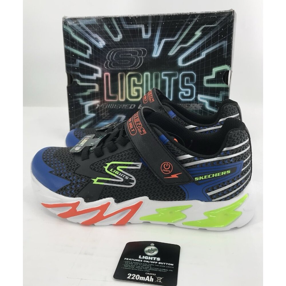 Skechers Boys Size 4ā Flex-Glow Bolt Light-Up Black/Blue Sneaker Sports Lights